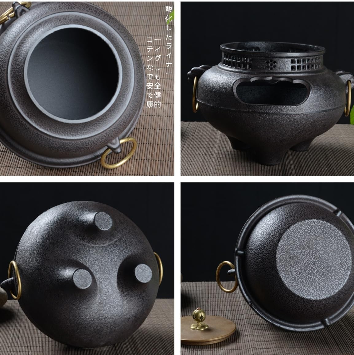 Amazon | JICOMUS急須、鬼面鋳鉄風炉茶釜、鉄風炉、茶道具、炭火